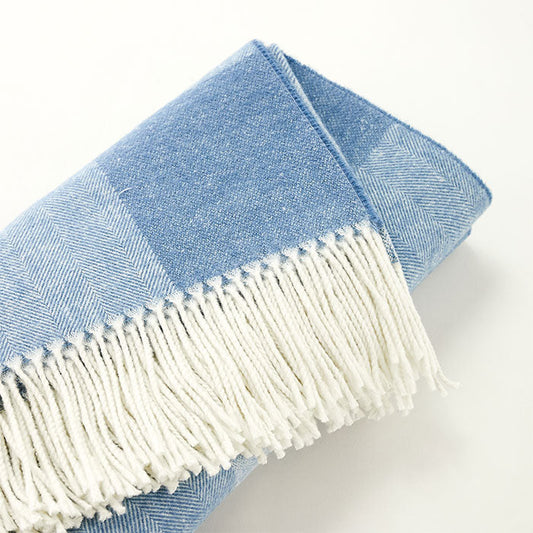 Hampton Plaid Throw in Soft Blue