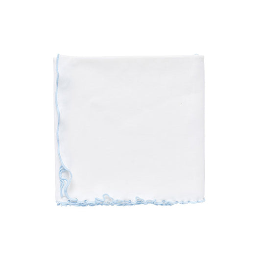 Ruffled Newborn Swaddle in White with Blue