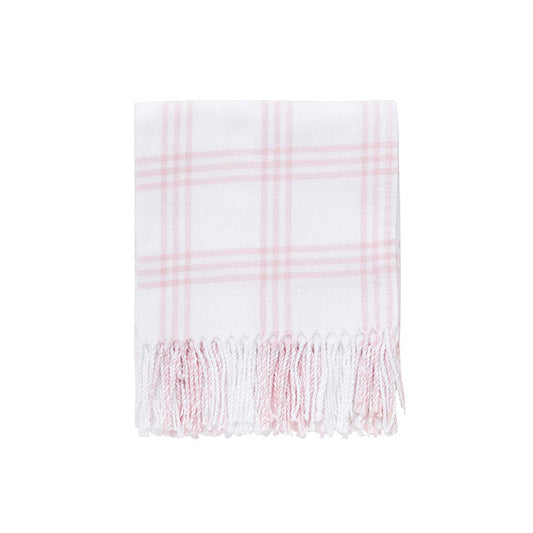 Perfect Plaid Baby Throw in White with Blush